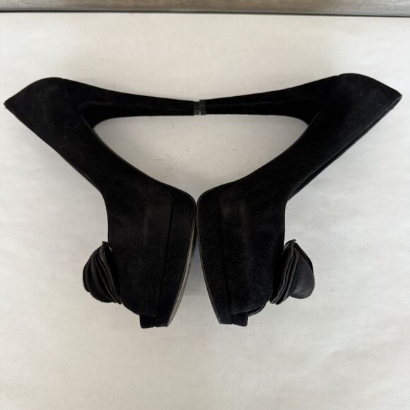 Stuart Weitzman Black Suede Floral Peep Toe Stiletto Heels Women’s 8.5 Evening - Picture 5 of 16